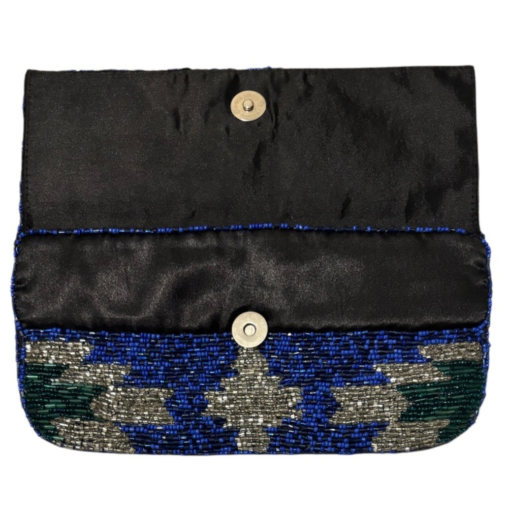 Vintage Beaded Clutch Crossbody Purse Formal Bag Blue Green Metallic Silver - Picture 7 of 16